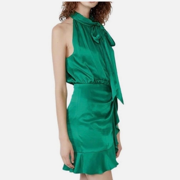 Bardot Etta Tie Neck in Fern Green Sleeveless Mini Dress Size 4 - Picture 16 of 16